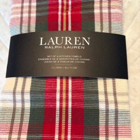 Ralph Lauren Multi Colored Tartan Plaid Christmas Kitchen Dish Towels Set of 2 - Picture 3 of 7